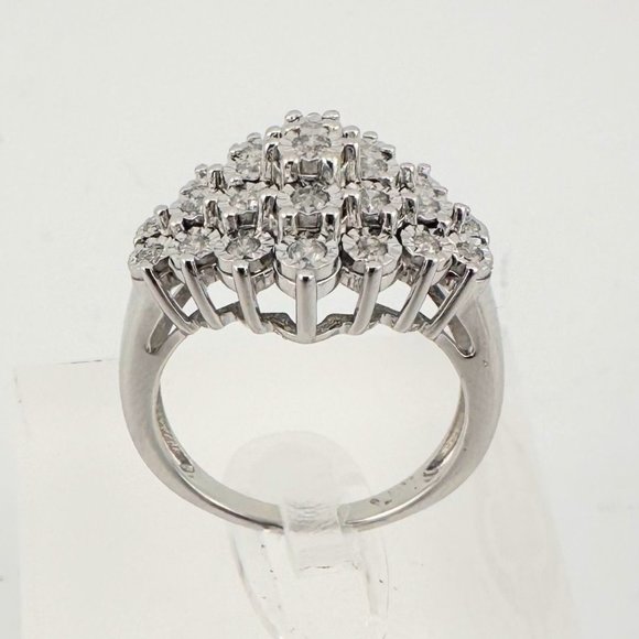 Beautiful 1/2 Carat Natural Diamond Cluster Ring in Sterling Silver - Picture 5 of 16